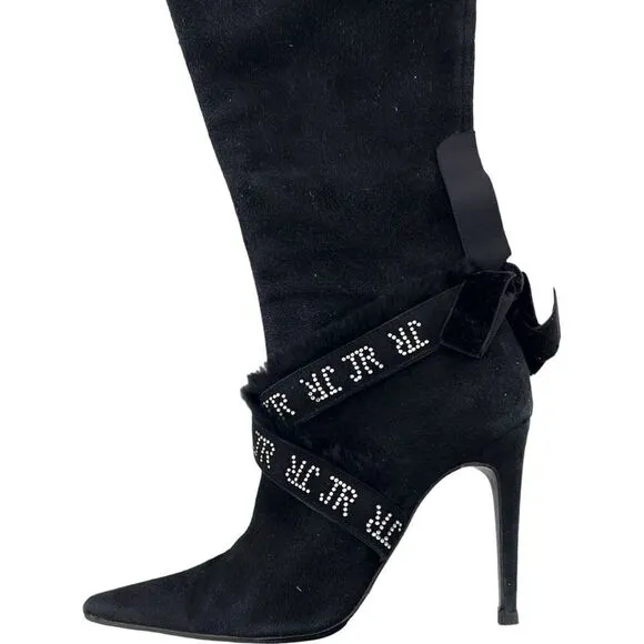 Vintage JOHN RICHMOND Women Boots US 9 EU 39 Zip-Up Suede Leather High Heels