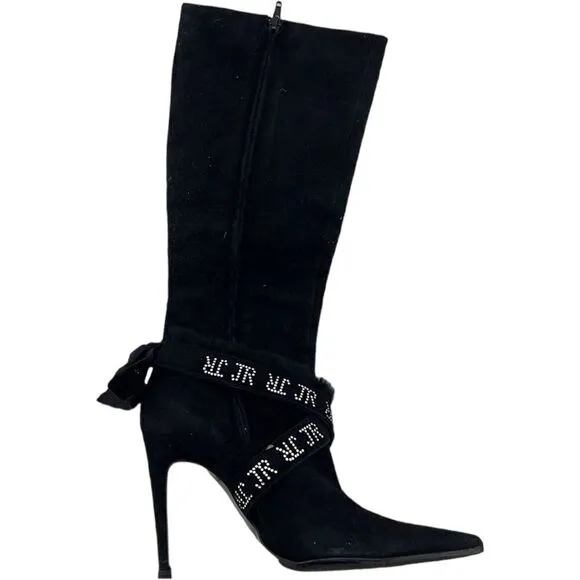 Vintage JOHN RICHMOND Women Boots US 9 EU 39 Zip-Up Suede Leather High Heels