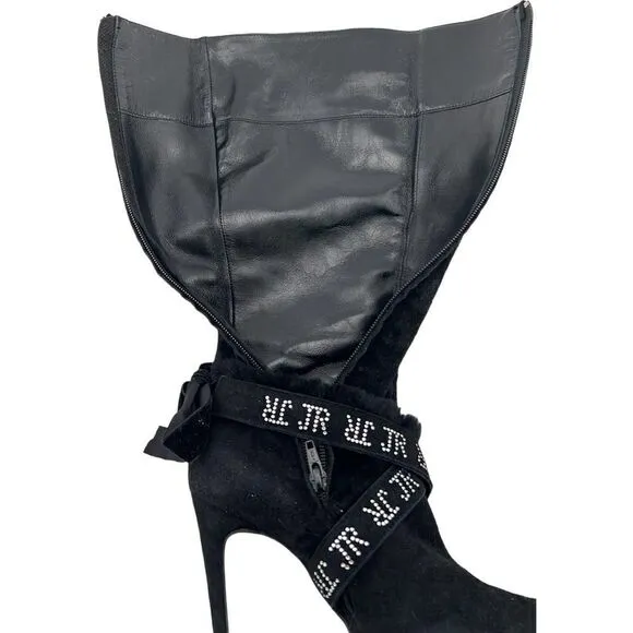 Vintage JOHN RICHMOND Women Boots US 9 EU 39 Zip-Up Suede Leather High Heels