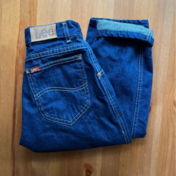 Vintage Lee High Waisted Mom Jeans 80s Tapered Dark Wash Denim 24x31 USA Made