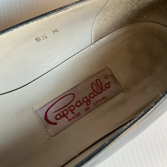 Vintage Pappagallo Navy Blue Leather Flats 8.5M Made in Spain Gold Anchor