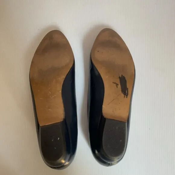 Vintage Pappagallo Navy Blue Leather Flats 8.5M Made in Spain Gold Anchor