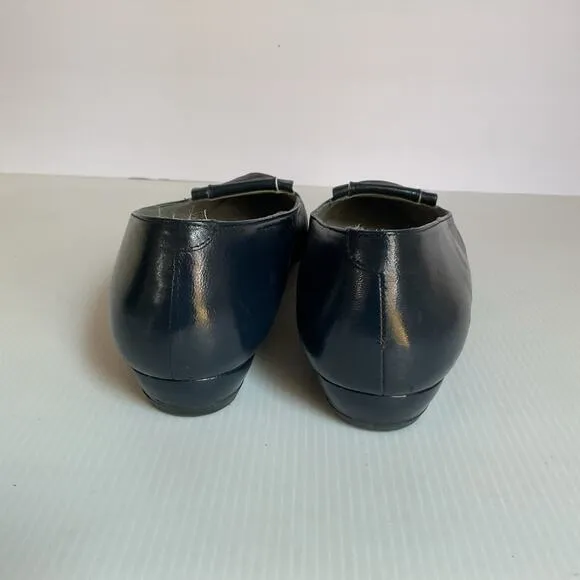 Vintage Pappagallo Navy Blue Leather Flats 8.5M Made in Spain Gold Anchor