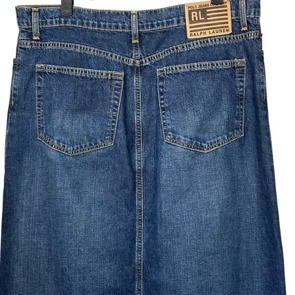 Vintage Polo‎ Jeans Co Womens Maxi Long Denim Skirt Size 14 Western Front Slit