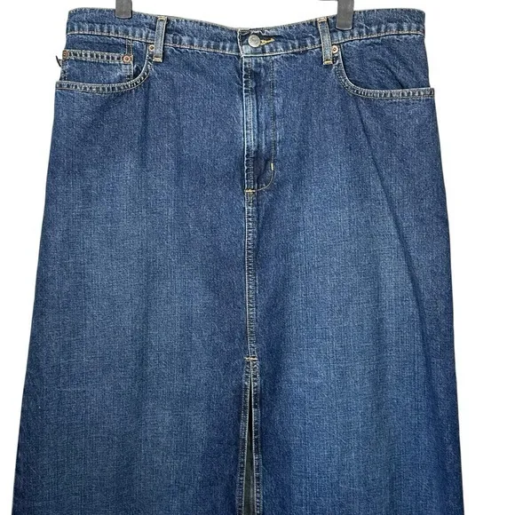 Vintage Polo‎ Jeans Co Womens Maxi Long Denim Skirt Size 14 Western Front Slit