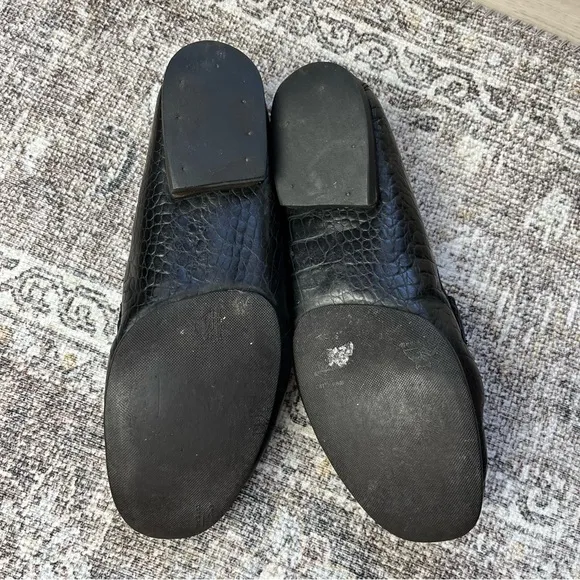 Vintage Ralph Lauren Black Leather Loafers 9.5 Made in Brazil Crocodile Texture