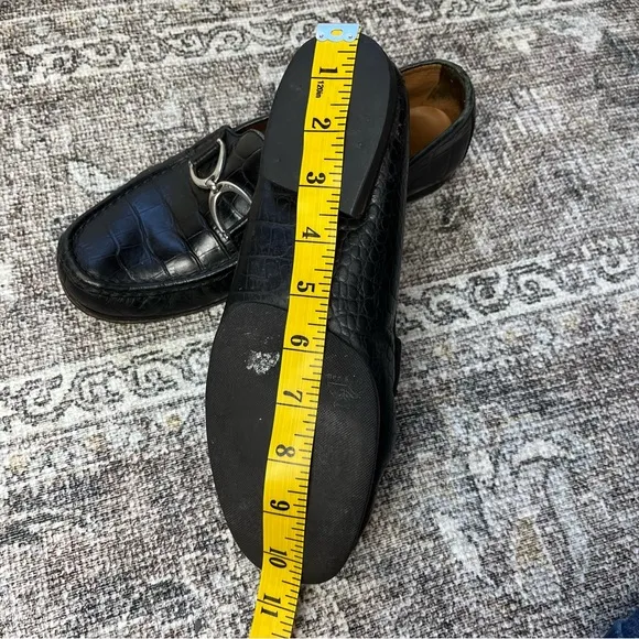 Vintage Ralph Lauren Black Leather Loafers 9.5 Made in Brazil Crocodile Texture