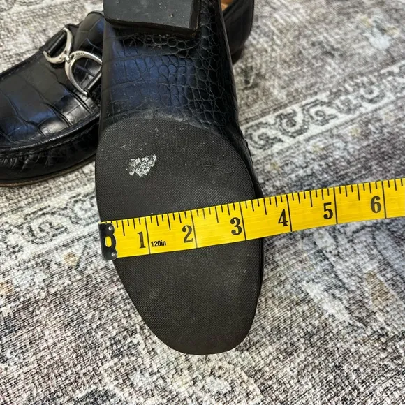 Vintage Ralph Lauren Black Leather Loafers 9.5 Made in Brazil Crocodile Texture