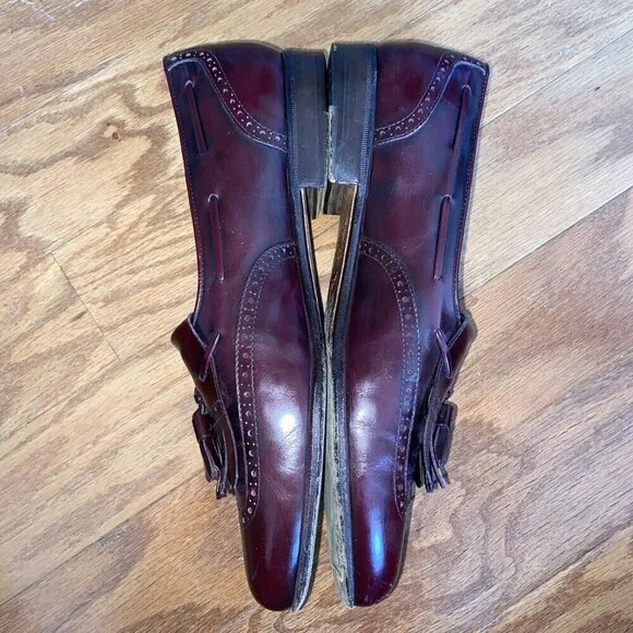 VINTAGE Salvatore Ferragamo Shoes Mens 8.5 Burgundy Leather Kilt Tassel Loafer