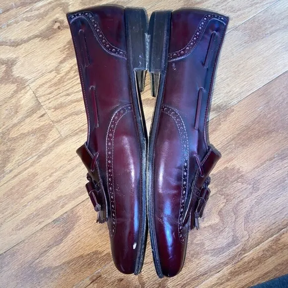 VINTAGE Salvatore Ferragamo Shoes Mens 8.5 Burgundy Leather Kilt Tassel Loafer