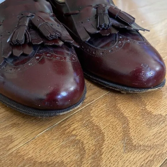VINTAGE Salvatore Ferragamo Shoes Mens 8.5 Burgundy Leather Kilt Tassel Loafer