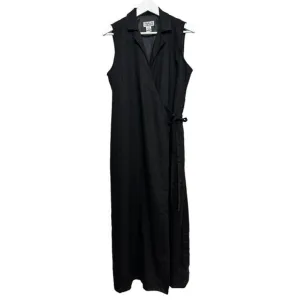 Vintage Style &amp; Co Black Linen Wrap Dress Maxi Collared Shirt Dress 12