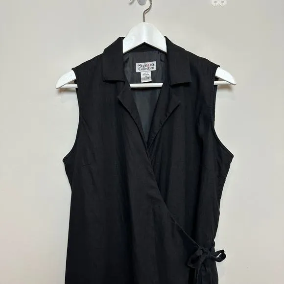 Vintage Style &amp; Co Black Linen Wrap Dress Maxi Collared Shirt Dress 12