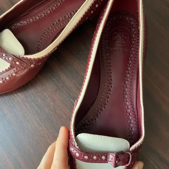 Vintage Tory Burch Burgundy and Cream Ballet Flats