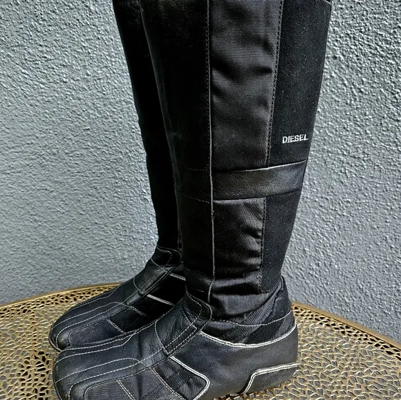 Vintage Y2K DIESEL Porrima Black Leather Knee-High Moto Boots 9