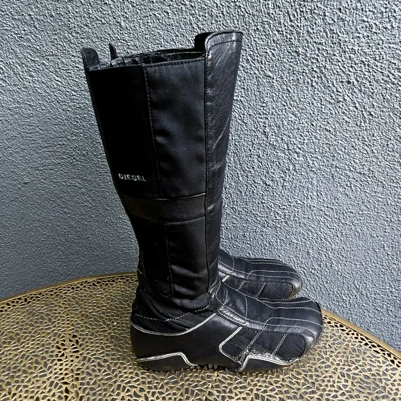 Vintage Y2K DIESEL Porrima Black Leather Knee-High Moto Boots 9