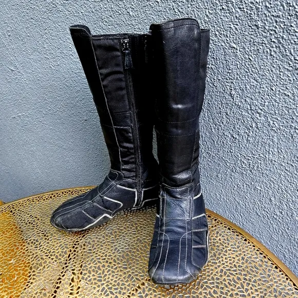 Vintage Y2K DIESEL Porrima Black Leather Knee-High Moto Boots 9