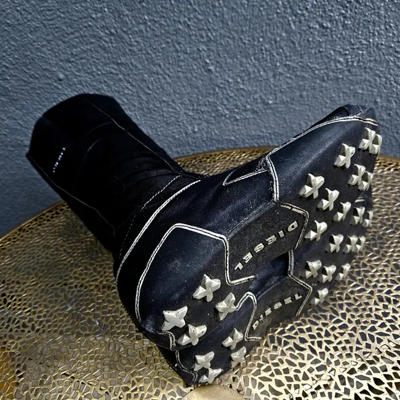 Vintage Y2K DIESEL Porrima Black Leather Knee-High Moto Boots 9
