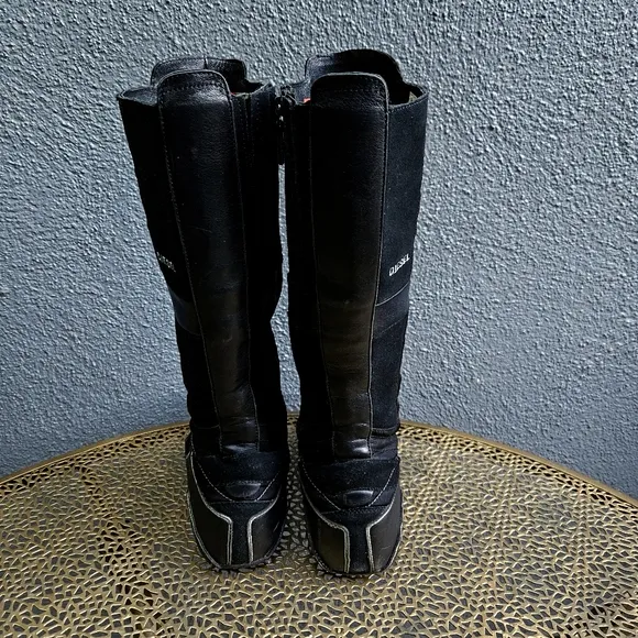 Vintage Y2K DIESEL Porrima Black Leather Knee-High Moto Boots 9