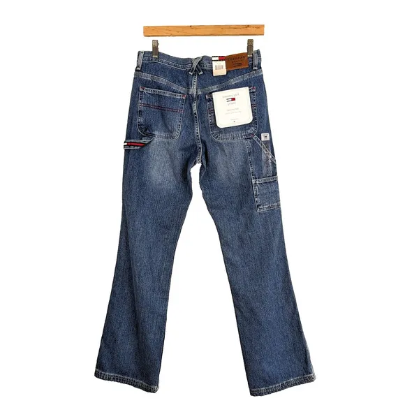 Vintage Y2K Tommy Hilfiger Carpenter Jeans Wide Leg Blue Red Denim Utility 9