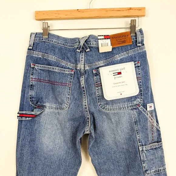Vintage Y2K Tommy Hilfiger Carpenter Jeans Wide Leg Blue Red Denim Utility 9