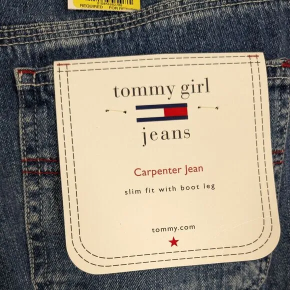 Vintage Y2K Tommy Hilfiger Carpenter Jeans Wide Leg Blue Red Denim Utility 9