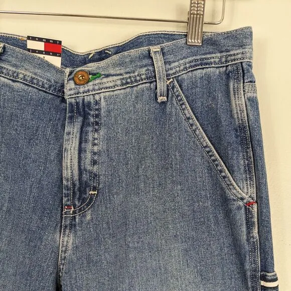 Vintage Y2K Tommy Hilfiger Carpenter Jeans Wide Leg Blue Red Denim Utility 9