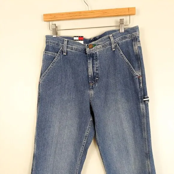 Vintage Y2K Tommy Hilfiger Carpenter Jeans Wide Leg Blue Red Denim Utility 9