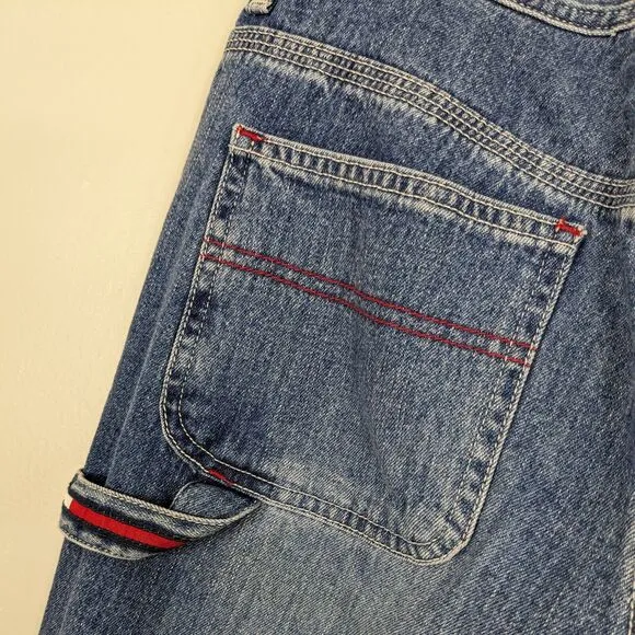 Vintage Y2K Tommy Hilfiger Carpenter Jeans Wide Leg Blue Red Denim Utility 9