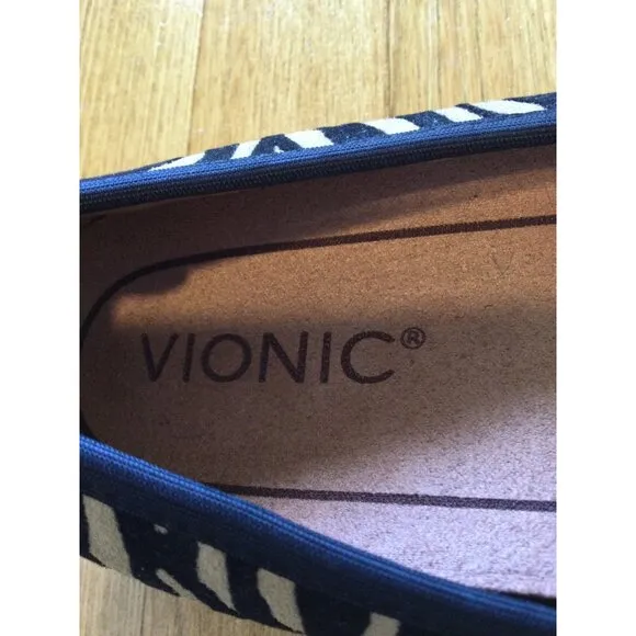 Vionic Womens Minna TGR Tiger Print Ballet Flats Size 8.5 Leather &amp; Fabric Black