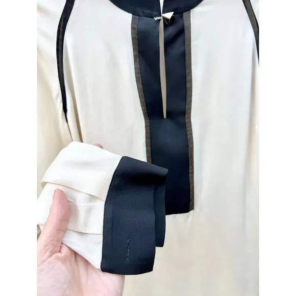 Vionnet Paris Colorblock Silk Tunic Mini Shift Dress Cream/Black FR 40 / US 8