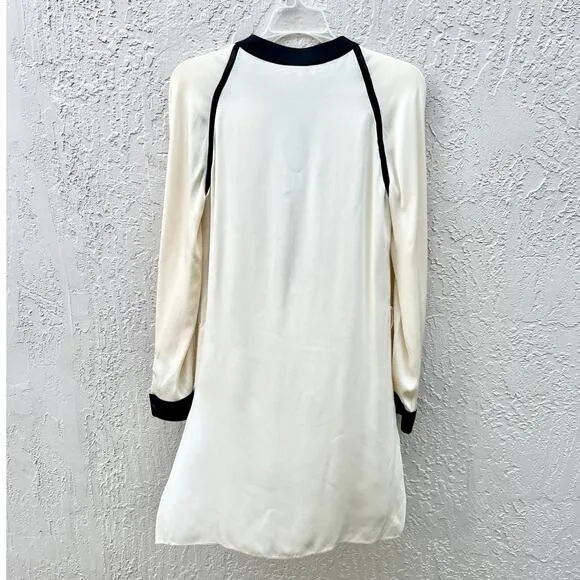 Vionnet Paris Colorblock Silk Tunic Mini Shift Dress Cream/Black FR 40 / US 8