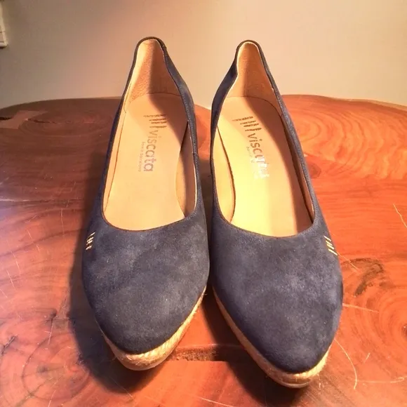 Viscata Limited Edition Blue Suede Espadrille Medium Wedge Shoes - 41/10 US