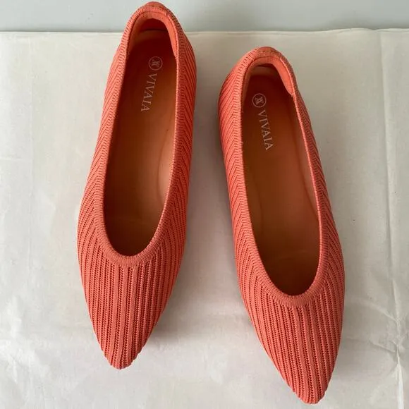 Vivaia Aria Flats Size 37.5 Salmon Point Toe Ballet Comfort Business Casual