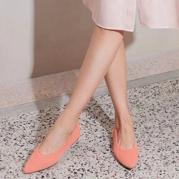 Vivaia Aria Flats Size 37.5 Salmon Point Toe Ballet Comfort Business Casual