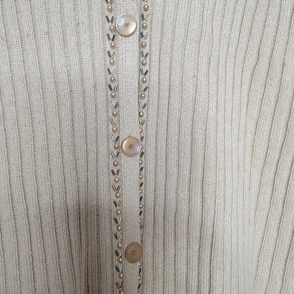VTG ESCADA Rib Knit Cardigan Wool Cashmere Embellished Tan Women XL Grandmacore