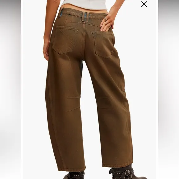 We The Free 25 Jeans Good Luck Coated High Waist Ankle Barrel in New Moon brown