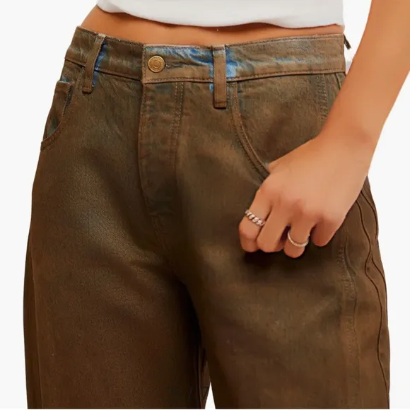 We The Free 25 Jeans Good Luck Coated High Waist Ankle Barrel in New Moon brown