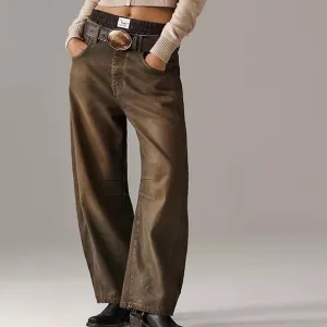 We The Free 25 Jeans Good Luck Coated High Waist Ankle Barrel in New Moon brown