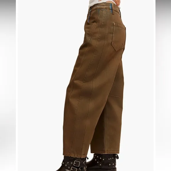 We The Free 31 Jeans Good Luck Coated High Waist Ankle Barrel in New Moon brown