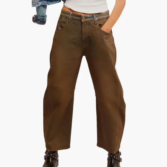 We The Free 31 Jeans Good Luck Coated High Waist Ankle Barrel in New Moon brown