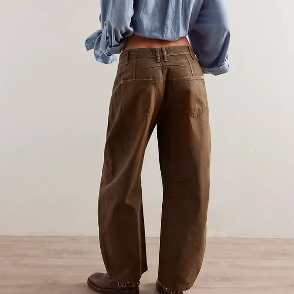 We The Free 31 Jeans Good Luck Coated High Waist Ankle Barrel in New Moon brown