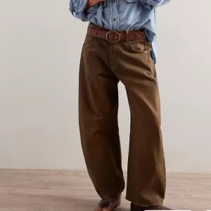 We The Free 31 Jeans Good Luck Coated High Waist Ankle Barrel in New Moon brown