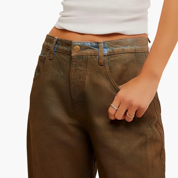 We The Free 31 Jeans Good Luck Coated High Waist Ankle Barrel in New Moon brown