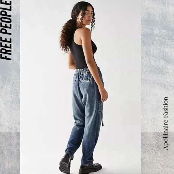 WE THE FREE HAZEL PULL ON UTILITY JEANS IN DARK AND STORMY NWT SMALL