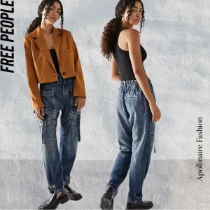 WE THE FREE HAZEL PULL ON UTILITY JEANS IN DARK AND STORMY NWT SMALL
