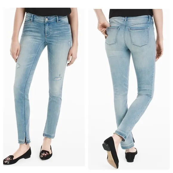 WHBM Light Wash Distressed Skimmer Jeans