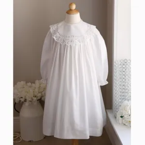 White Flower Girl Dress Battenberg Lace Collar Long Sleeve Special Occasion NWT