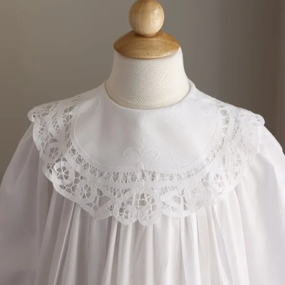 White Flower Girl Dress Battenberg Lace Collar Long Sleeve Special Occasion NWT