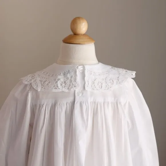 White Flower Girl Dress Battenberg Lace Collar Long Sleeve Special Occasion NWT